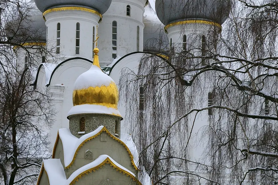 Les coupoles enneigées du couvent de Novodievitchi, à Moscou